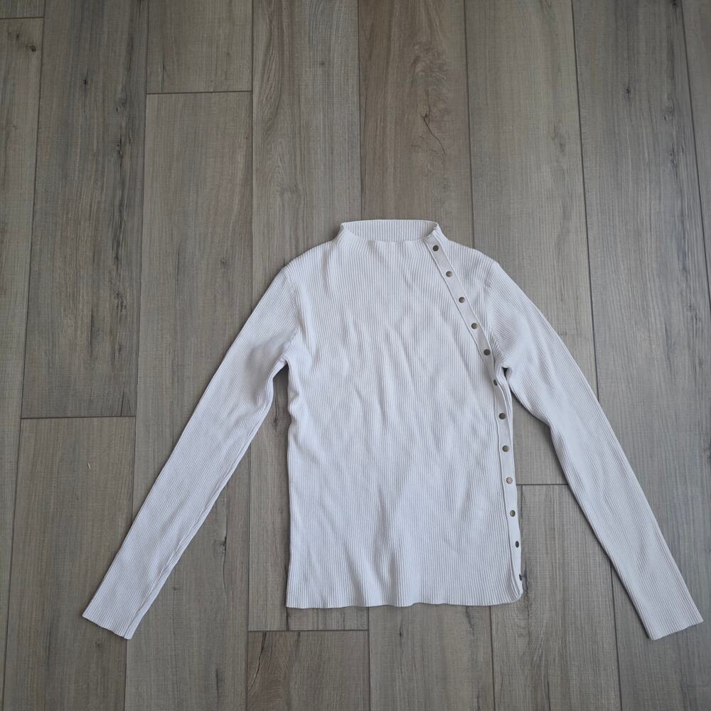 Bohme Cream Rib Knit Mock Neck Long Sleeve Top Women Sz S - Picture 6 of 8